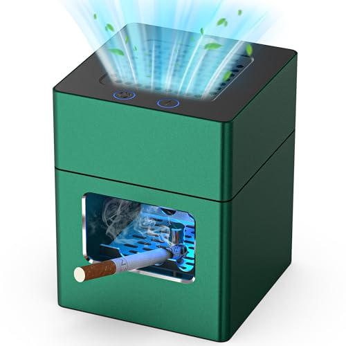 VANSU Multifunctional Smokeless Ashtray with Lighter, HEPA Filter USB Rechargeable Smoke Remover for Home, Bedroom, Office, Car, Valentine's Day Gifts for Him Her(Dark Green)(AP078)