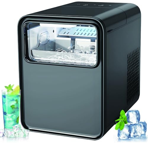 Macchina per Ghiaccio Nugget da Banco 1,5L, Macchina per Cubetti di Ghiaccio Compatta, 12kg/26lb/Giorno, Ghiaccio Pronto in 6 Min, Due Dimensioni, Autopulente per Casa, Ufficio, Camper & Bar