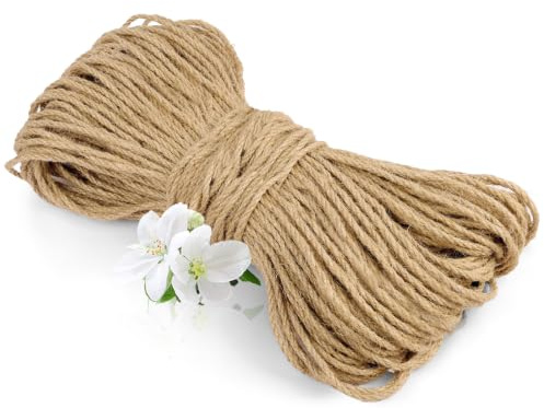 vsshe 135m Jute Rope, 2mm Thick Jute Twine String, Natural Braided Jute Garden Rope for Cat Scratching Post Ropes, Gardening, Camping, Decoration, Gift Wrapping and Craft Decoration (Brown)