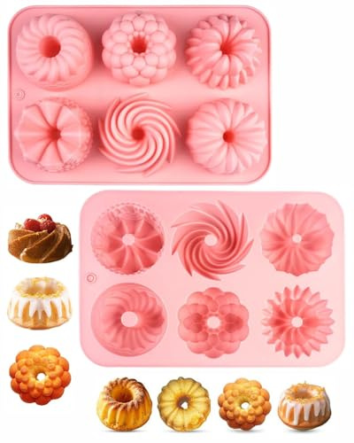 MenYiYDS 2 Piezas Mini Moldes Donuts Silicona, Molde Bizcocho, Molde de silicona para mini pasteles, de Siliconas Reposteria Espiral Antiadherentes para Tartas(rosa A)