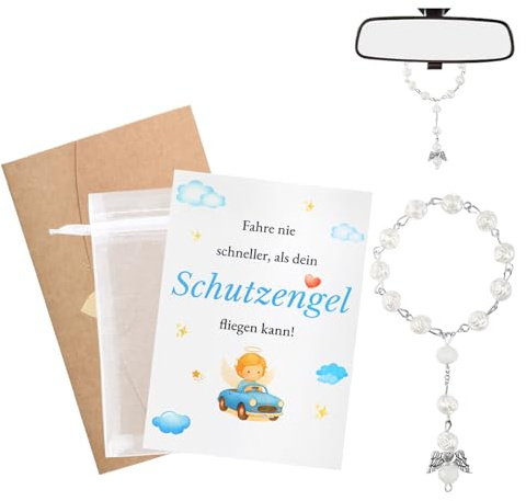 Schutzengel Auto Anhänger für Spiegel, Rosenkranz Glücksbringer Auto Deko Innenraum, Anhänger Autospiegel Dekoration, Schutzengel Geschenk für Neues Auto, Autoanhänger Zubehör