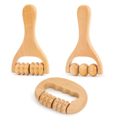 3 Pcs Massage Roller, Massage Tools, Wood Therapy Massage Tools, with Slingshot Double Tooth, Slingshot Triple Ball and Dual Ball Hand Massager, for Home and Travel Use