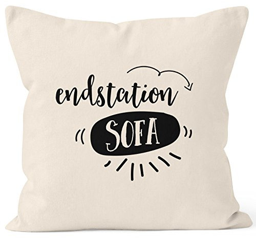 MoonWorks Cooler Kissenbezug aus Baumwolle, Endstation Sofa, Kissen-Hülle, Deko-Kissen für Sofa, 40x40, Natur Unisize