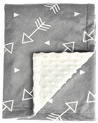 BORITAR Baby Blanket Super Soft Minky with Double Layer Dotted Backing, Little Grey Arrows Printed 30 x 40 Inch, Receiving Blankets