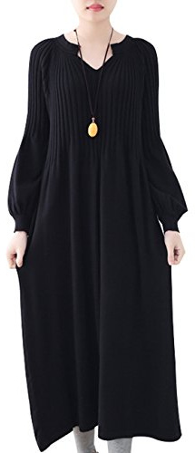 Youlee Mujer Invierno Otoño Vestido Jersey de Lana Manga Larga Maxi Vestidos Style 3 Black