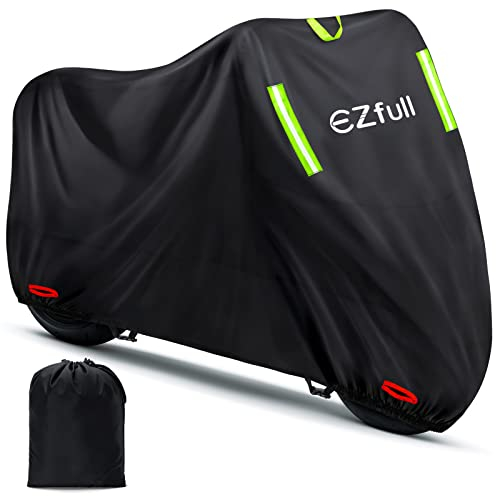 EZfull Motorcycle Cover Waterproof Motorcycle Cover Outdoor Winterproof Motorcycle Garage 210D Oxford Fabric with Lock Holes for Harley Davidson Honda Suzuki Kawasaki (245 x 105 x 125 cm)