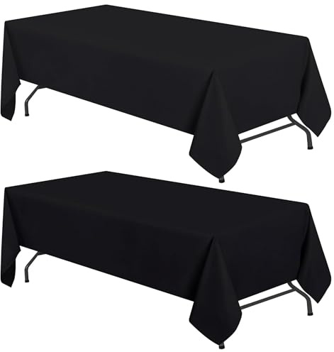 WEALUXE Set of 2 Black Rectangle Tablecloth for Tables 8ft [60x126 Inch] Black Table Cloths for 8 Foot Rectangular Tables, 200 GSM Poly Tabletop Covers Washable Fabric Stain, Wrinkle Resistant, 2 Pack