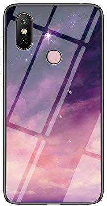 MadBee Funda para Xiaomi Mi A2 / Mi 6X [con Protector de Pantalla],9H Cristal Templado [Cielo Estrellado] + Borde de TPU Silicona Suave Fundas Case Cover (Cielo Estrellado Púrpura)