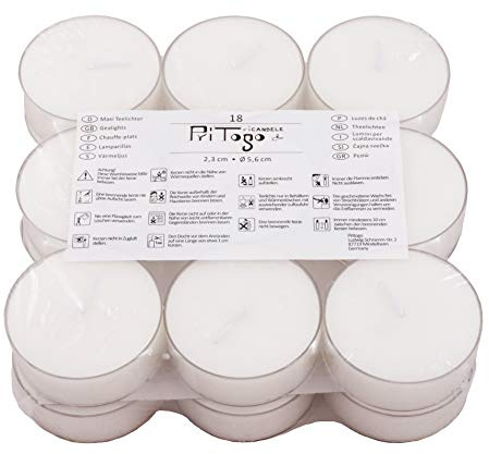 Pritogo Maxi Teelichter (180 Stück) Kunststoffhülle Brenndauer: 7 Std. XXL Ø 5,8 * 2,2 cm Jumbo Teelichte Plastikschale unbeduftet