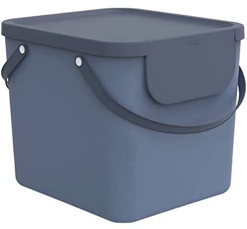 Rotho Albula Wäschesammler 40l mit Deckel, Kunststoff (PP recycelt), blau, 40l (40.0 x 35.8 x 34.0 cm)