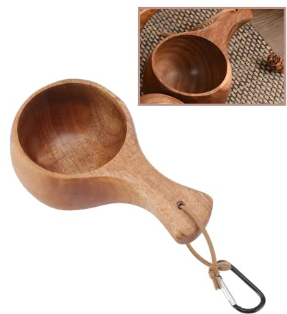 Träkopp i Nordisk Stil, Lägermugg Av Polerat Trä med Banrepdesign, Akaciaträ Av Livsmedelskvalitet, Tekopp i Trä för Varm Mjölk, Te, Kaffe, Etc.