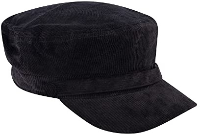 C and C California Fisherman Hat, Corduroy Cotton Sailor Cap with Button Snap Closure, Black, One Size