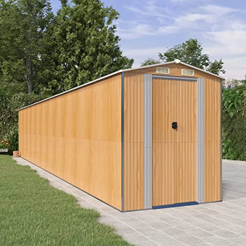 XIAOGUANG Geräteschuppen, Gerätehaus, Fahrradgarage, Gartenhütte, Fahrradunterstand, Gartenhäuschen, Garten Hütte, Fahrrad Unterstand, Hellbraun 192x1021x223 cm Verzinkter Stahl