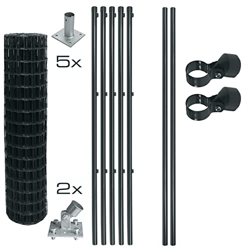 ESTEXO Schweißgitter Gartenzaun Set Komplettset Zaun Gartenzaunset Zaunset Drahtzaun Gitterzaun mit Aufschraubhülsen in Anthrazit RAL 7016 (1,2 x 10 m)