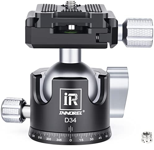INNOREL D34 34mm Profil Bas trépied Ball Head Professional Tout métal CNC tête de trépied pour Monopode, caméras DSLR, caméscope,DV avec 1/4 Arca Swiss Quick Release Plate Charge 33lb/15kg