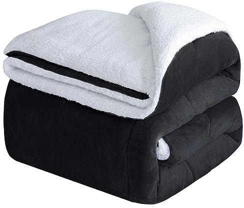CHOSHOME Kuscheldecke Flauschig 150x200CM Sherpa Decke Warm Flanell Schwarz Kuscheldecke Groß Decke Weiche Warme Fleecedecke Dicke Sofadecke für Winter Flauschige Wolldecke für Couch Schwere