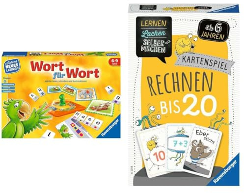 Ravensburger 24955 - Wort für Wort - Spielen und Lernen für Kinder & 80349 - Lernen Lachen Selbermachen: Rechnen bis 20, Kinderspiel ab 6 Jahren, Lernspiel für 1-5 Spieler, Kartenspiel, Mathematik