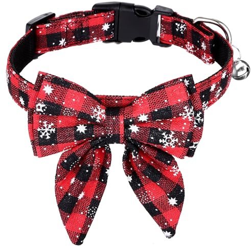 Kesote Hundehalsband Katze Halsband Hund Weihnachtshalsband Hunde Hundeschleife Einstellbar Schleife Rot Weihnachten Geschenk Welpen (M)