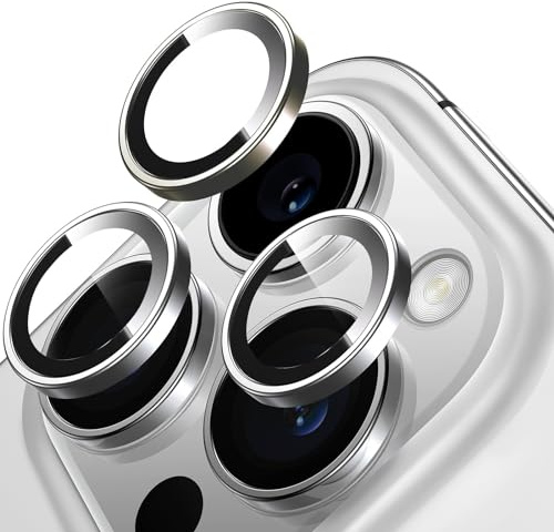 Smasener Protection Objectif Caméra pour iPhone 15 Pro 6,1 Pouces et iPhone 15 Pro Max 6,7 Pouces,Couverture Anneau Individuel en Métal en Verre Trempé 9H【Mise à niveau】 (Titane blanc)