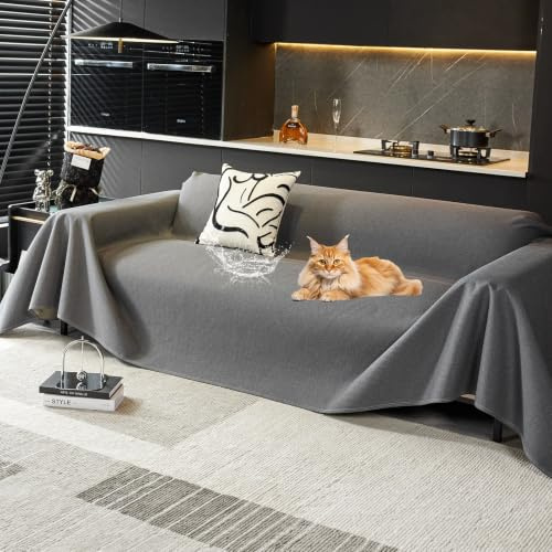 VanderHOME Waffel Sofaüberwurf wasserdichte Sofaüberwurf Antirutsch Sofahusse Schutz vor Haustier Katze Hunde Sofa überwurf 190 * 150cm-Dunkelgrau