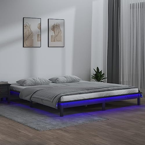 ZQQLVOO Bettgestell Familienbett Palettenbett Massivholzbett mit LED-Beleuchtung Grau 120x190 cm 4FT Geeignet für Familienzimmer