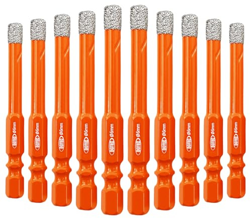 BGTEC Dry Diamond Drill Bits 10PCS 6MM Tile Drill Bits | Diamond Tip, Vacuum Brazed, for Granite, Marble, Porcelain, Ceramic, Dry & Wet Drilling