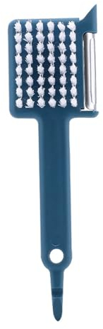 Cepillo Pelador Multiusos, Abridor de Tarros Rallador de Ajos, Pelador de Frutas y Verduras de Mango Largo con Cepillo, Pelador de Cocina Multifuncional para Frutas y Verduras (Azul)