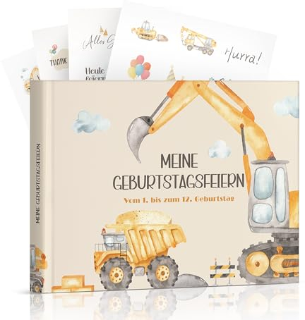 Geburtstagsbuch für Jungen mit Stickern Erinnerungsalbum von 1 bis 12 Jahren | Mein Kindergeburtstag zum Ausfüllen & Gestalten | Geschenkidee für Jungs | Fotobuch mit Platz für Fotos & Erinnerungen