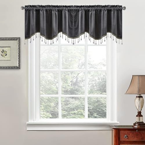 BESTORI Rideaux Courts Cantonnières Décoratif Rideaux Brise-Bise Occultants pour Cuisine Salon Maison de Campagne Gris Foncé, 1pcs 155 x 50 cm(L x H)