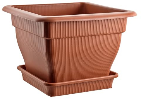 BURI XXL Pflanzkübel 60x60 cm 70 Liter Terrakotta Blumentopf Pflanzgefäß XL | BURI, Wasserspeicher, Untersetzer, UV-stabil, frostsicher, Innenbereich, Außenbereich, robuster Kunststoff, Pflanzgefäß
