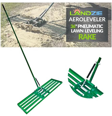Landzie AeroLeveler - The Lawn Leveling Rake That Never Flips - Patented 36 inch Wide Pneumatic Lawn Level for Yard, Dirt, Soil, Sand, Provides Stability and Control Without Flipping Over