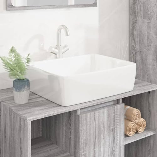LAPOOH Lavabo Rectangular de cerámica Blanco 48x37x13 cm, Fregadero, Lavabo Baño, Lavamanos Baño, Lavatorio Casa De Banho, Mueble Lavabo sobre Encimera