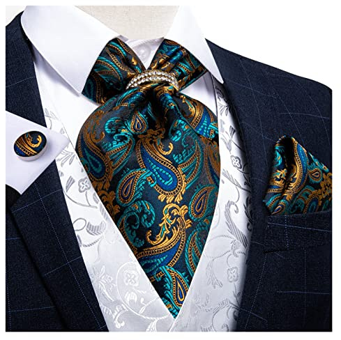 Aqxyedc Männer Seide Cravat Navy Dot formelle Ascot -Taschentaschentuch mit Ring Hochzeit formelle Selbstkrawatte Krawatte wanglan(ASC-2020-03)