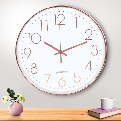 Wall Clock 12 Inch Non-ticking Silent,round shape without ticking, decorative wall clock, high precision, easy to read, suitable for office, living room, kitchen
