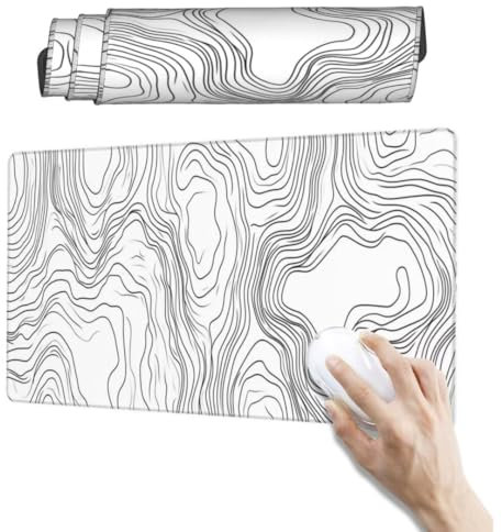 Weiß Mauspad 1600 x 800mm, Mousepad XXL Schreibtischunterlage Topografie Mouse Pad, Wasserdicht und Rutschfest Gaming Mauspad, Verbessert Präzision, Gaming-Mauspads für Pc und Gaming Zubehör qw411