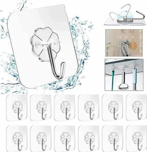 Volunx 15 PCS Heavy Duty self Adhesive Clear Hooks Clear Waterproof 15kg 33lb Plastic Strong Sticky Hook for Bathroom Kitchen Wall Door Metal, Tiles, Wood, Ceramic to Make Garland