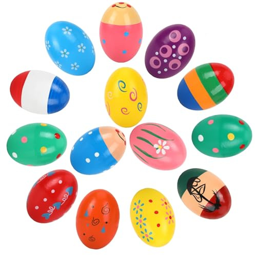 Augshy 14 PCS Egg Shakers Percussion Musical Egg Maracas Easter Egg Kids Toys （Wooden)