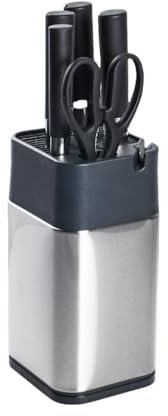 Bloc à Couteaux Cuisine Universel en Acier Inoxydable Porte Couteau Sans Couteaux Livré Avec un Aiguiseur de Couteau Avec Fente pour Ciseaux et Trou de Vidange pour Ranger Divers Couteaux et Ciseaux
