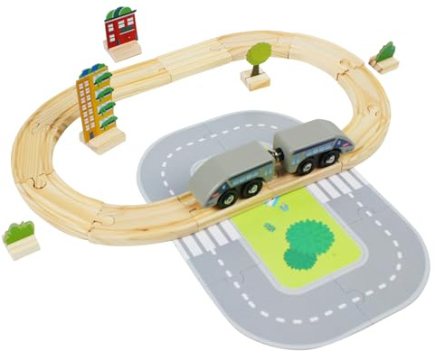 Little Frog Toys Magnetischer Zug aus Holz, Rennstrecke mit Schienen und Zubehör, nachhaltiges Lern- und sensorisches Spielzeug, für Kinder ab 3 Jahren, komplettes Zug-Set, 30-teilig