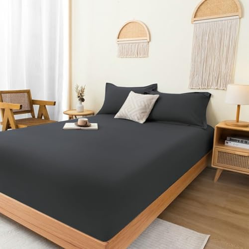 Daesar Spannbettlaken Topper 180x200CM, Spannleintuch Boxspringbett Stoff Unifarben Spannbettlaken Matratzenschoner Schwarz -1 Stück, ohne Kissenbezüge