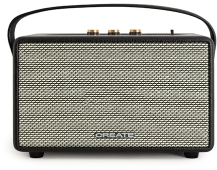 CREATE / Speaker Retro/Tragbarer Lautsprecher mit Bluetooth, USB und AUX groß, Schwarz/Retro-Design, bis zu 5 Stunden Betriebsdauer, Trageschlaufe, 40W