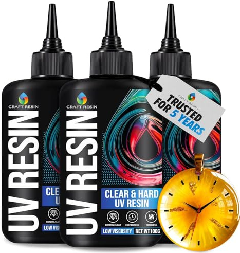 Craft Resin UV Resin Kit - Hard Type, Low Viscosity, No-Yellowing - 300g | Fast Cure Under UV Light, Crystal Clear UV Resin Glue for DIY, Jewellery Making, Moulds Casting and Polymer Clay Projects