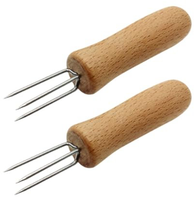 Fourchettes à Barbecue 2 Pièces en Acier Inoxydable avec Manche en Bois