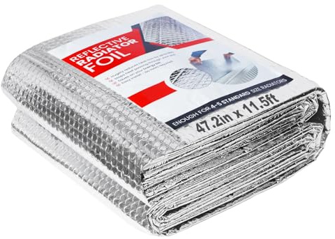 Reflective Insulation Roll 47.2 in X 11.5 FT, Window Insulation for Summer Heat, Double Side Aluminum Foil Bubble Shield for Windows, Roof, Garage Door
