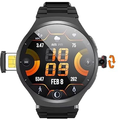 Montre intelligente XINDADA VP50 - Appel global avec carte SIM 4G Android AMOLED 1,75 pouces - Appareil photo extractible à 180° - GPS - WIFI - Jeu - Whatsapp - 2025 Nouveau (noir, 3G 32G)