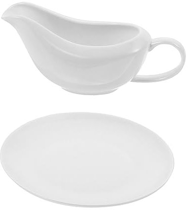 LIFKOME White Sauce Jug with Tray Gravy Boat for Sauces Dressings and More Home Kitchen Parties and Picnics Easy to Handle and Serve