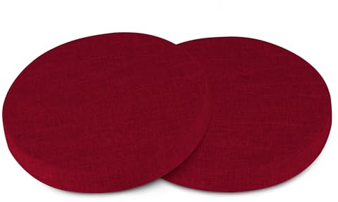 AddGrace Runde Sitzkissen für Esszimmerstühle 2er-Pack 40x40cm Rot | Strukturiertes Kunstleinen, abnehmbarer Bezug für leichte Reinigung, rutschfest, für Esszimmer, Küche, Wohnzimmer