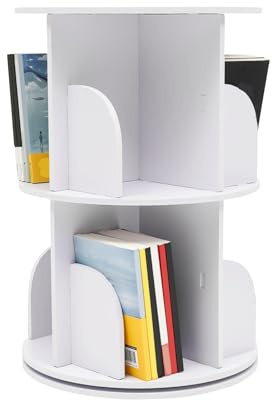 NoneDanGee 2-stöckiges 360 ° drehbares Bücherregal, bodenstehendes Bücherregal Rund Drehregal, Freistehend Aufbewahrungsregal für Wohnzimmer, Schlafzimmer, Büro, Kinderzimmer