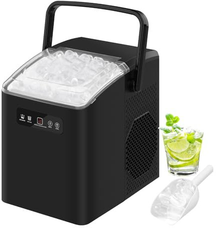 WOLTU Maquina Hielo, 12 kg/24 Hrs, 8 Cubitos en 6-8 Min, Tanque 1,2 L, 2 Tamaños, Maquina de Hielo con Función Autolimpieza y Pantalla LED, Negro