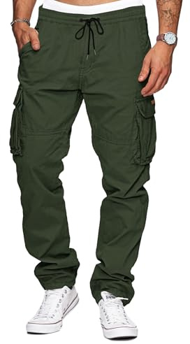 TARAINYA Pantalon Cargo Homme Coton Baggy Chino Cordon de Serrage avec Poches Vert armée L